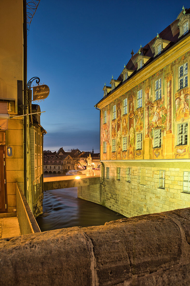 Blick auf das Rathausgemälde in Bamberg, Oberfranken, Franken, Bayern, Deutschland, Europa