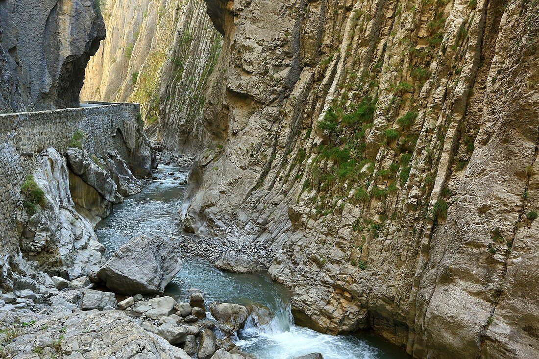 France, Alpes de Haute Provence, Geological Nature Reserve of Haute Provence, near Digne les Bains, The Clue of Barles and La Robine river Bes