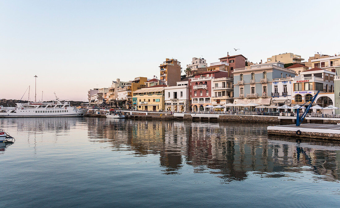 View of lake from Agios Nikolaos - Limni Voulismeni in the evening, Crete, Greece