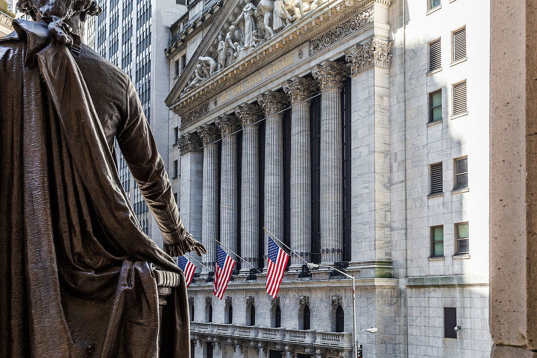 Die Wall Street oder New York Stock Exchange, New York City, USA