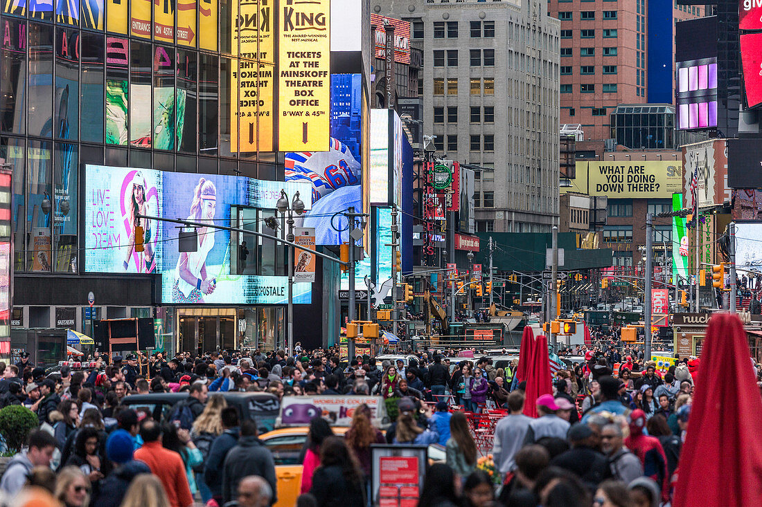 Thousands of people in Times Square, New York City, USA