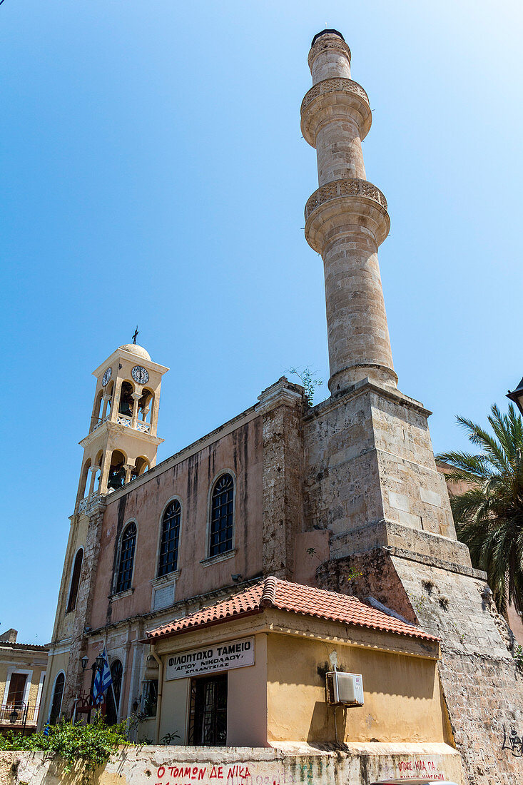 Ágios Nikólaos - Church and minaret in Chania, northwest Crete, Greece