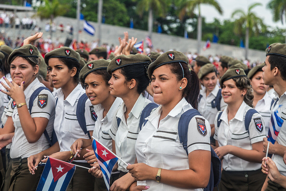 Young girls at Labor Day celebrations, Havana, Cuba