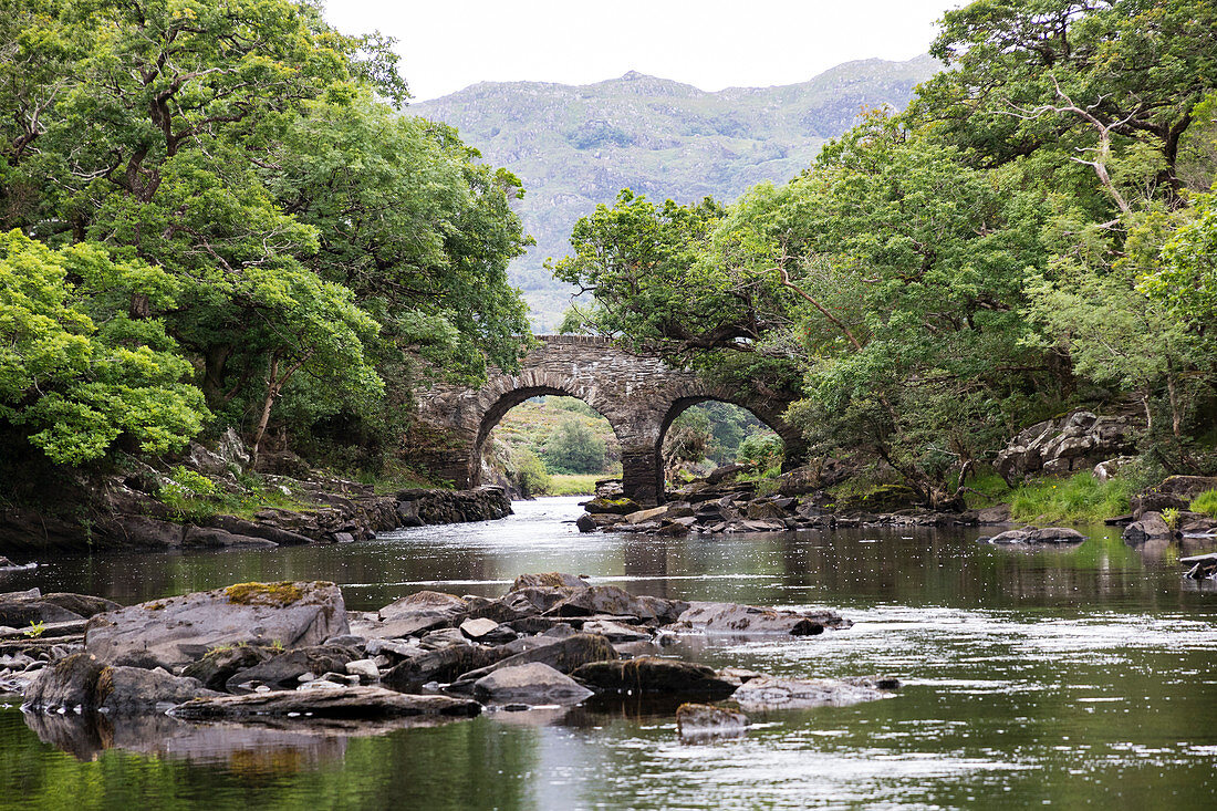 Stone bridge on Muckross Lake, Killarney National Park, County Kerry, Ireland, Europe