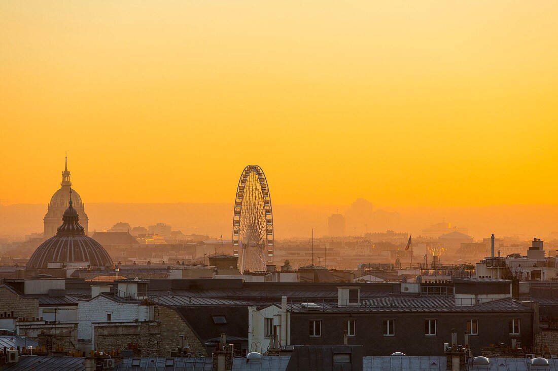 France, Paris, general view at sunset with the Grande Roue