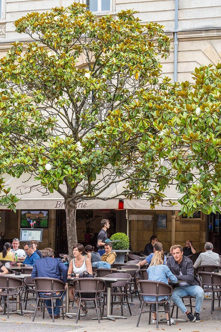 Frankreich, Gironde, Bordeaux, UNESCO-Weltkulturerbegebiet, Place Camille Jullian, Caféterrasse