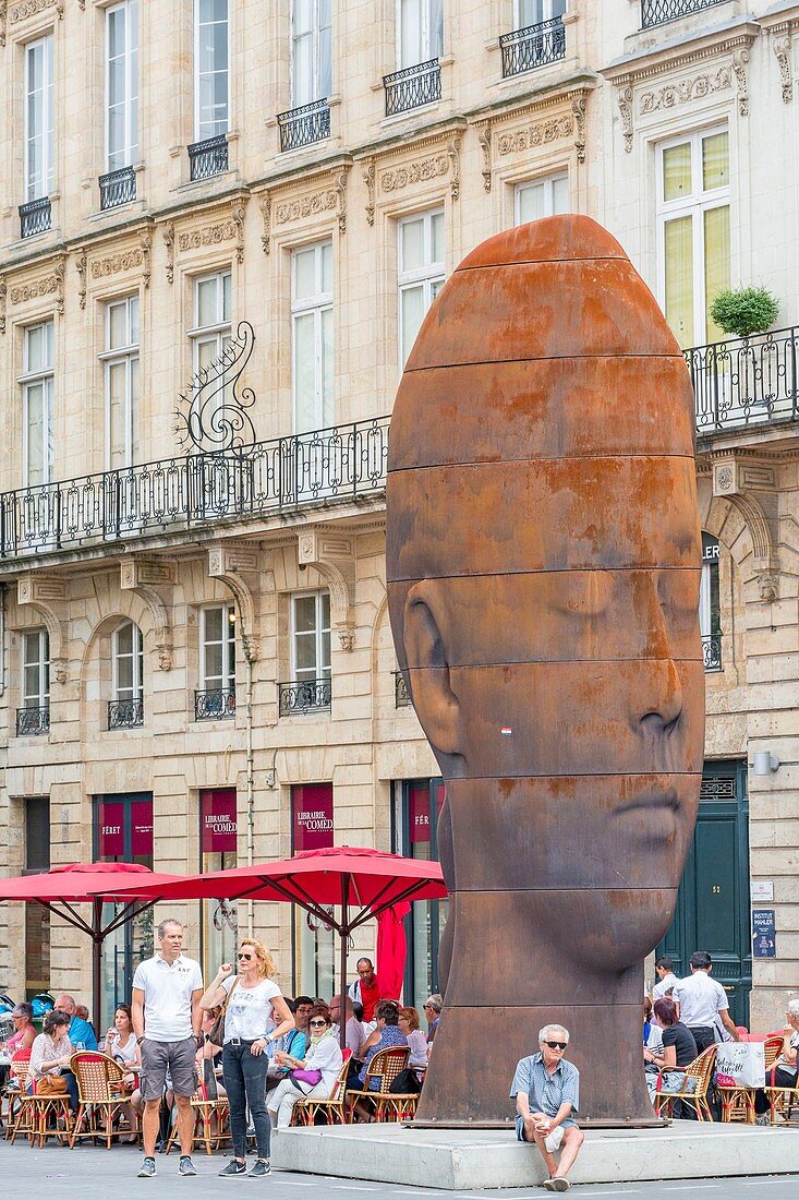 France, Gironde, Bordeaux, area listed as World Heritage by UNESCO, Place de la Comedie, sculpture by the Spanish artist Jaume Plensa entitled Sanna