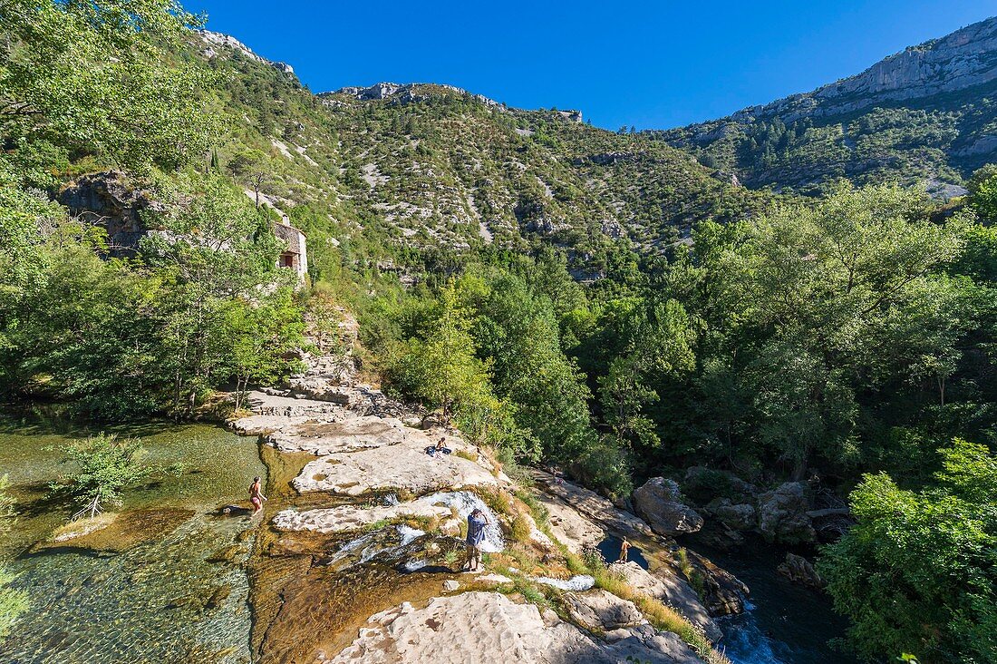 France, Gard, the Causses and the Cevennes, Mediterranean agro-pastoral Cultural Landscape listed as a UNESCO World Heritage site, Vis gorges, Saint-Maurice-Navacelles, Cirque de Navacelles, Vis river