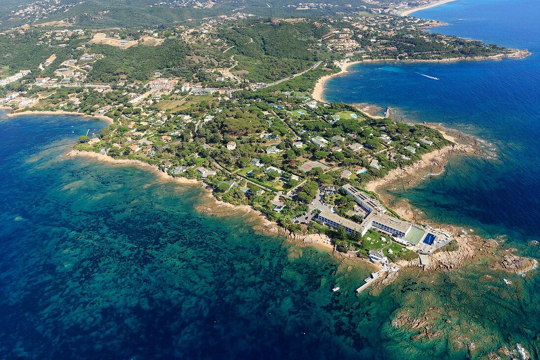 France, Corse du Sud, Gulf of Ajaccio, Grosseto Prugna, Pointe de Porticcio (aerial view)