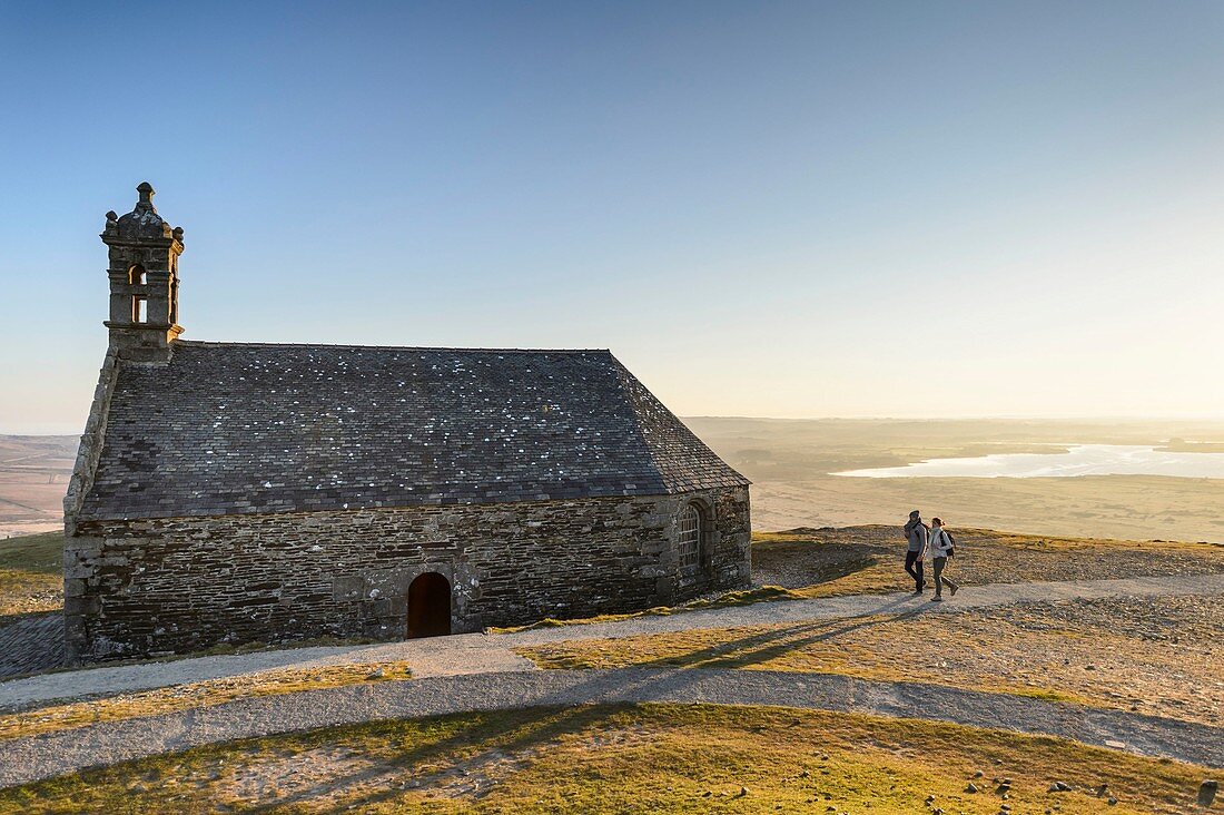 France, Finistère, Saint-Rivoal, sunrise on Monts d'Arrée near Mont Saint-Michel of Brasparts