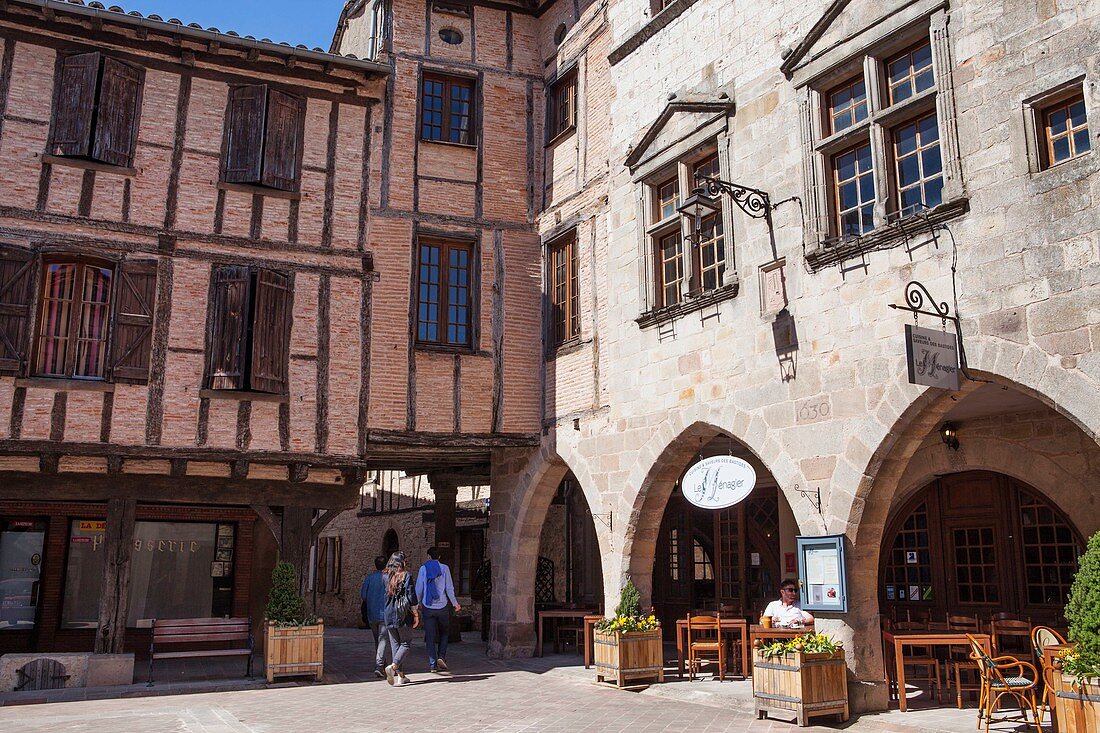 France, Tarn, the Vere Valley, Castelnau de Montmirail, labelled Les Plus Beaux Villages de France (The Most Beautiful Villages of France), the main square of the village