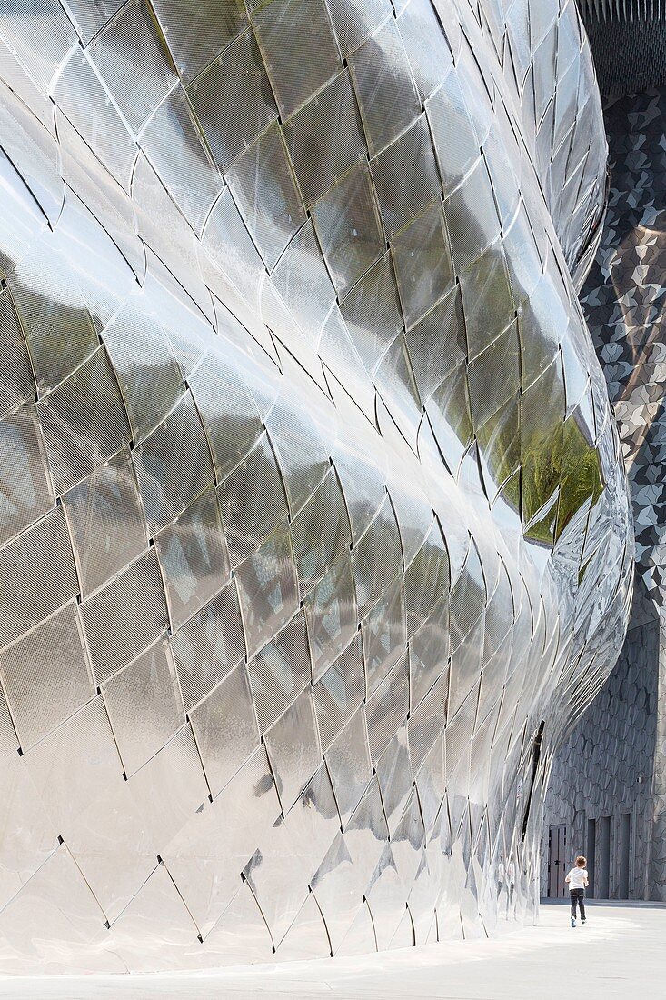 France, Paris, Parc de la Villette, Philharmonie de Paris (2015) by the French architect Jean Nouvel, aluminum facade