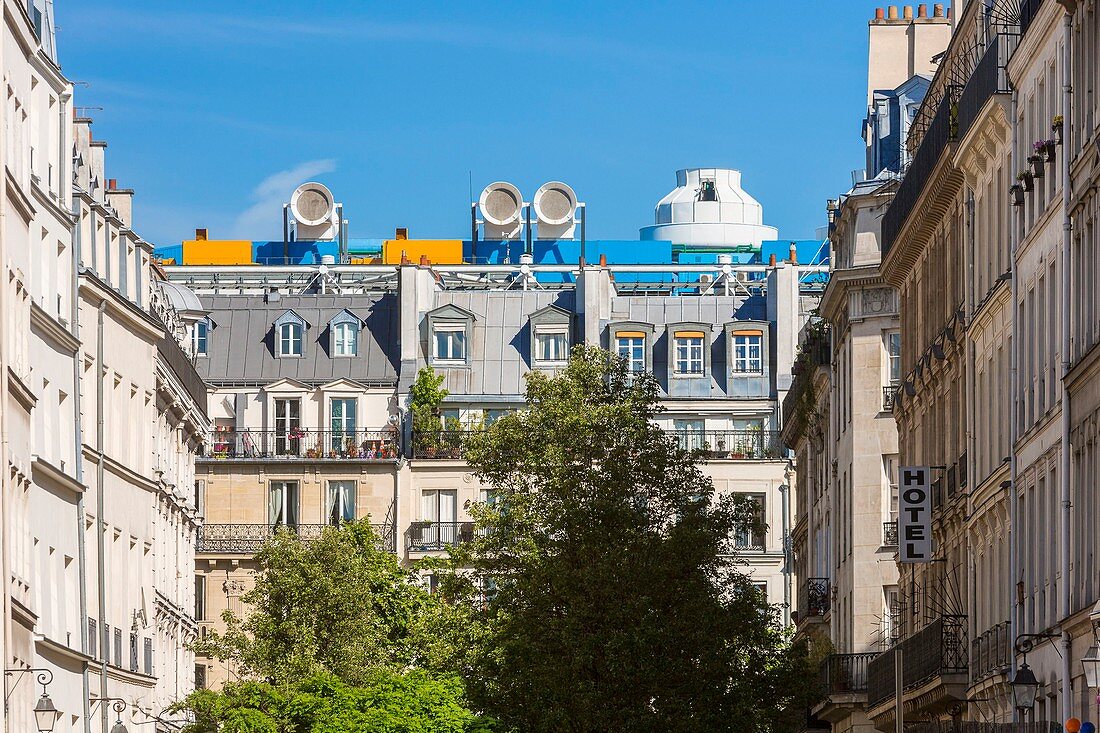 France, Paris, Les Halles district and the summit of the Beaubourg center