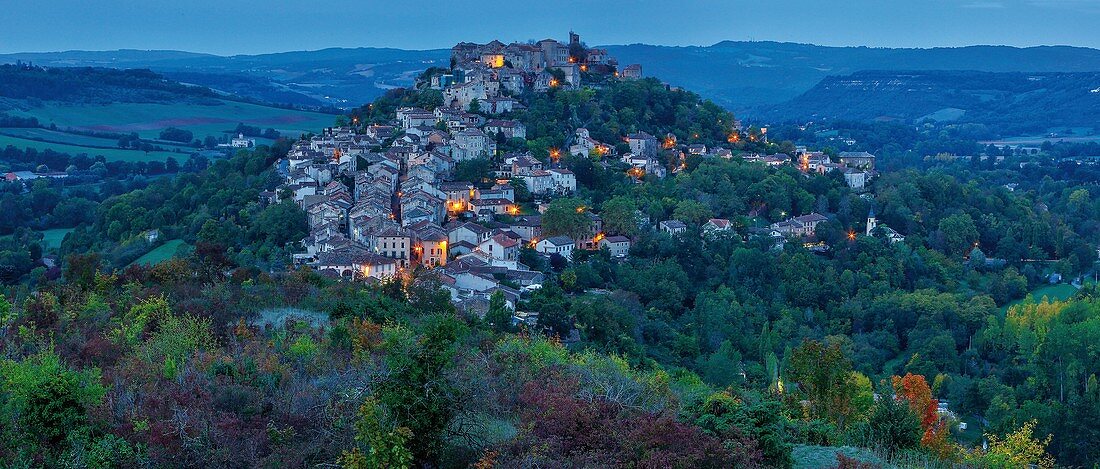 France, Tarn, Cordes sur Ciel, listed at Great Tourist Sites in Midi Pyrenees, Cordes sur Ciel at dusk