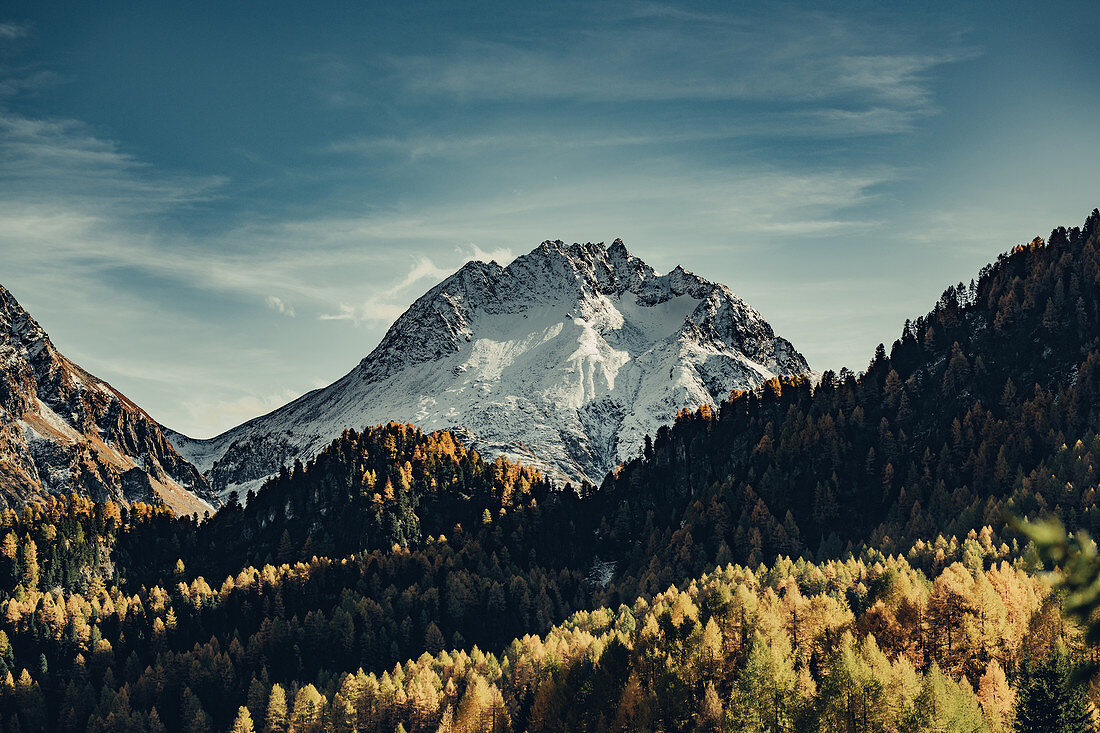Autumn mountain landscape in the Upper Engadine, Engadin, Switzerland, Europe