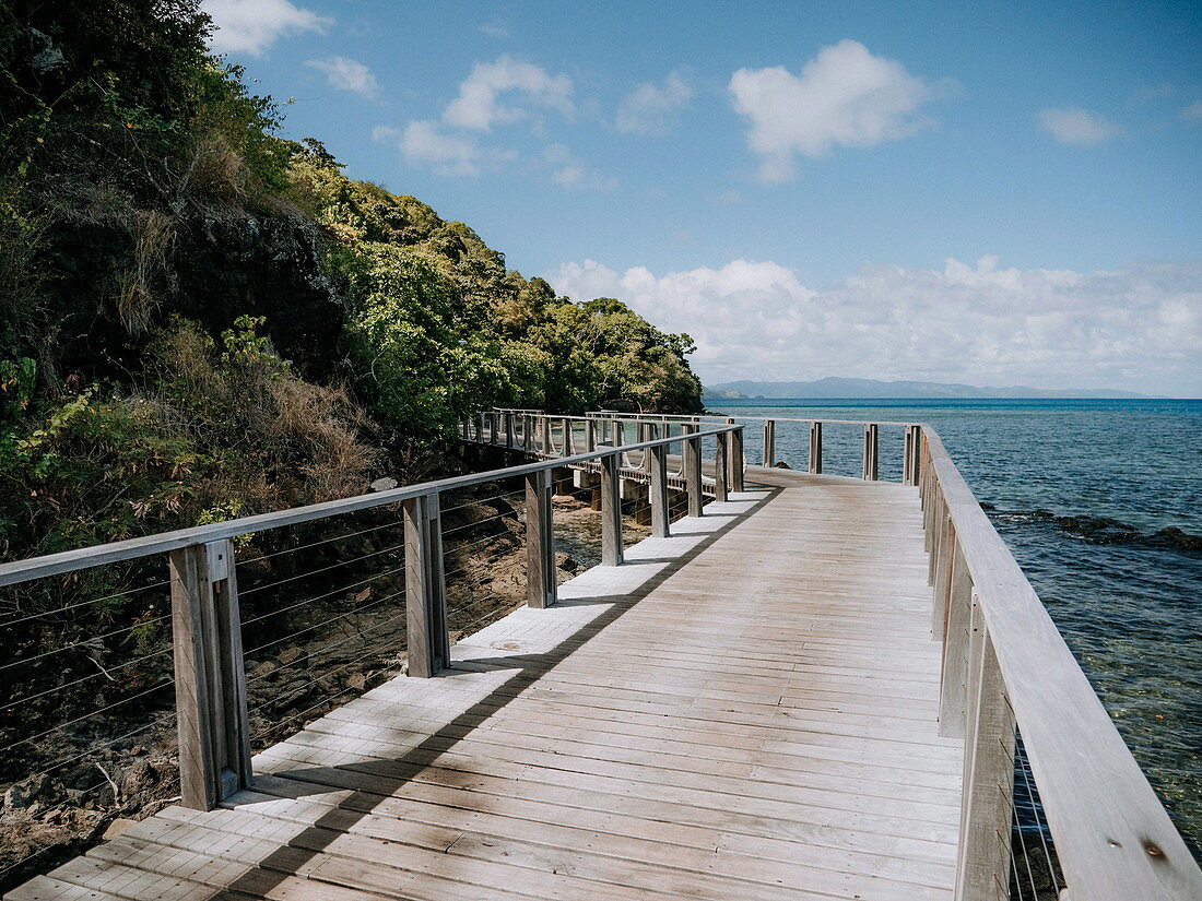 Footbridge along the beach, Kokomo Private Island, Fiji, Oceania