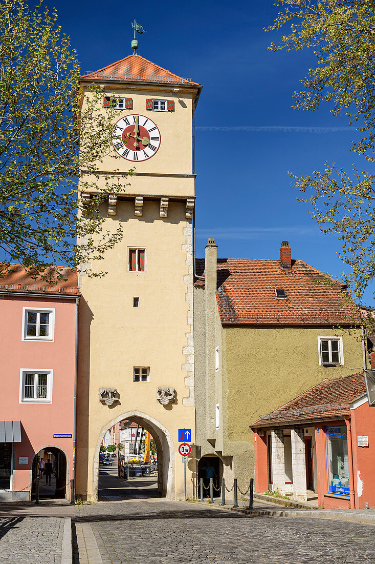 City gate of Kelheim, Danube Cycle Path, Kelheim, Lower Bavaria, Bavaria, Germany