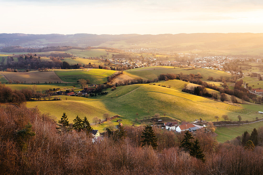 Messbach im Odenwald at sunrise, Odenwald, Hesse, Germany