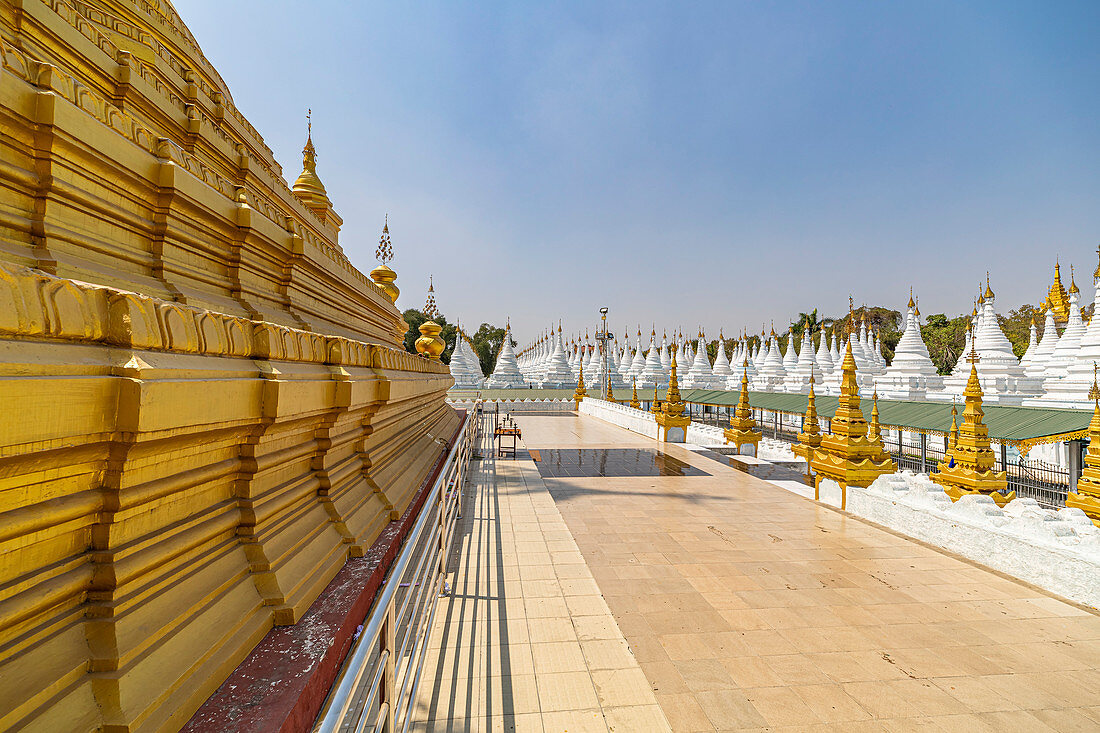 Famous golden Kuthodaw pagoda in Mandalay, Myanmar