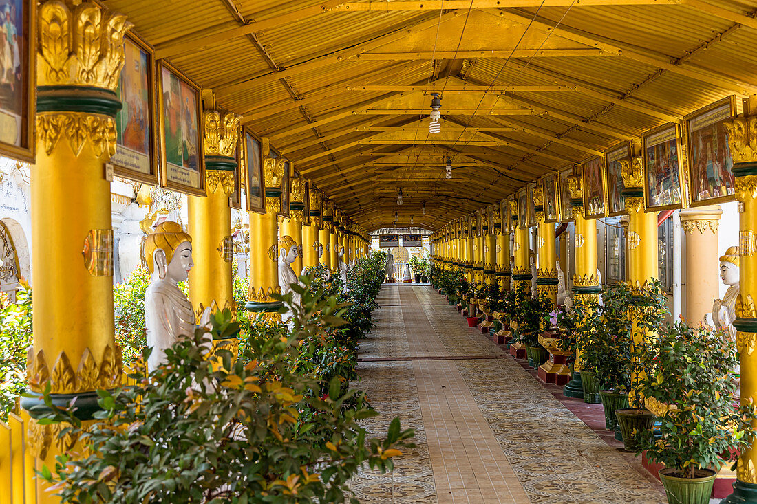 Inside of a Burmese temple in Mandalay, Myanmar