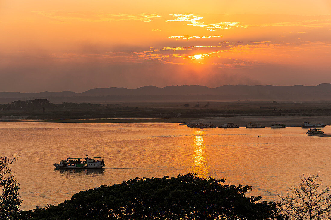 Sunset over the Ayarwaddy River, Mandalay, Myanmar