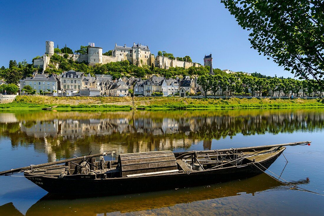France, Indre et Loire, Loire Valley listed as World Heritage by UNESCO, castle of Chinon along the Vienne river