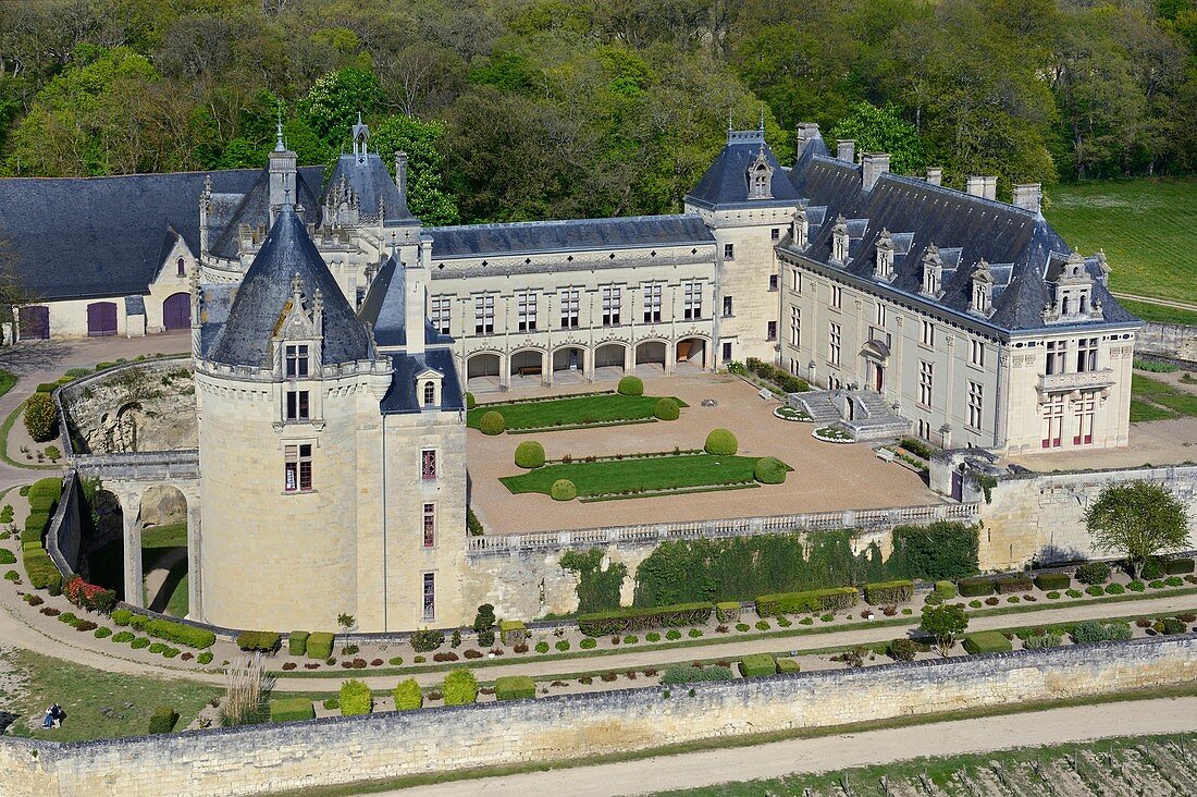France, Maine et Loire, Breze, the castle (aerial view)