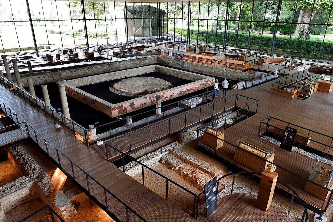 France, Dordogne, White Perigord, Perigueux, Vesunna museum, Gallo-Roman museum and site designed by architect Jean Nouvel (legal reference), remains of a Gallo Roman mansion decorated with painted plaster, the domus of Vesunna