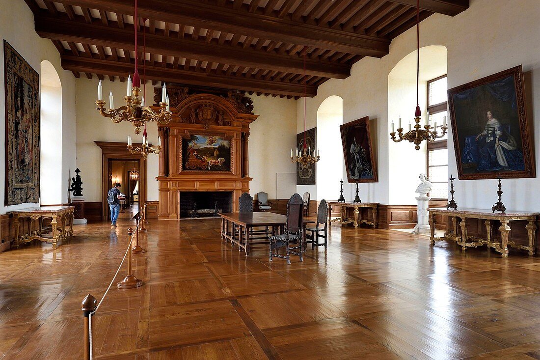 France, Dordogne, Périgord Noir, Hautefort castle, the great hall in the private appartments