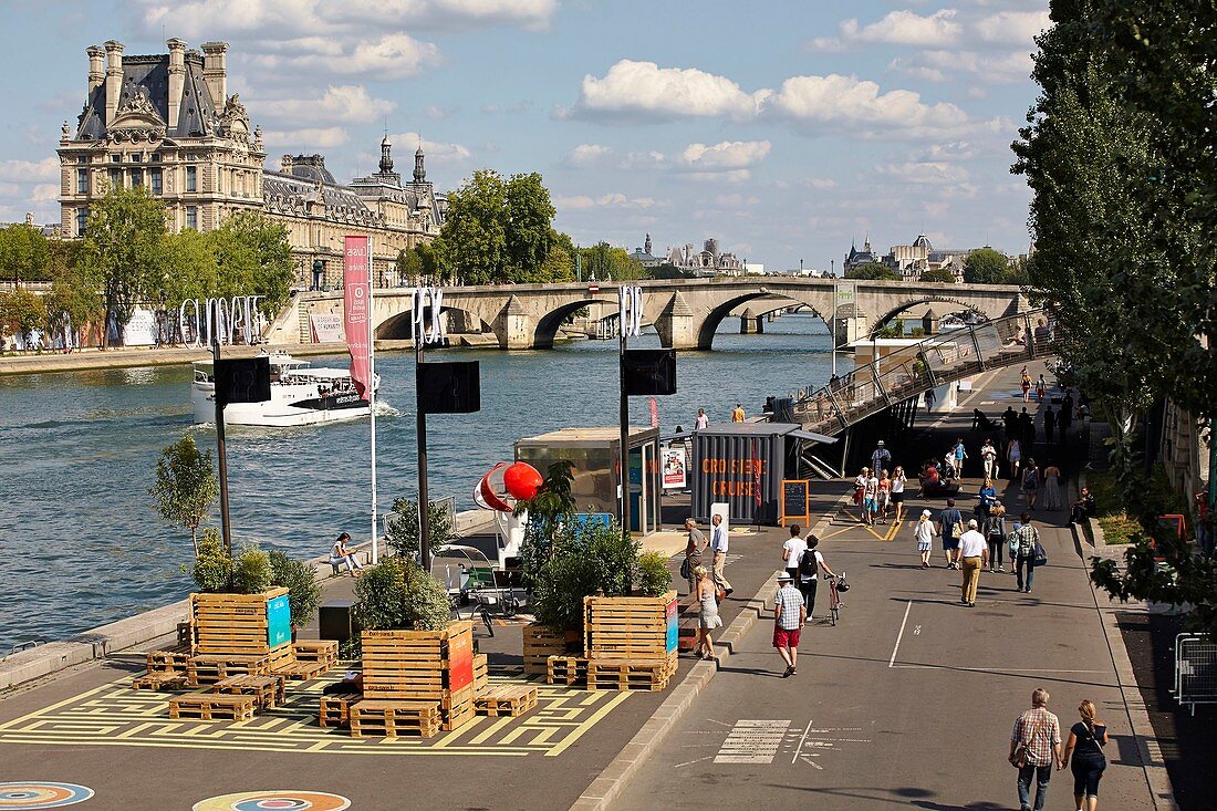 Frankreich, Paris, Stadtgebiet, UNESCO Weltkulturerbe, linkes Seine-Ufer, Fußgänger am Ufer der Seine