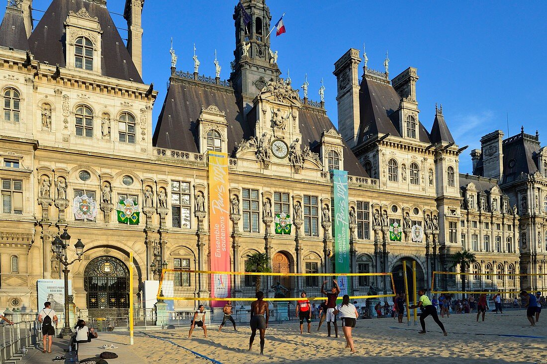 France, Paris, area listed as World Heritage by UNESCO, City Hall Place, Paris Beaches, Volleyball Players