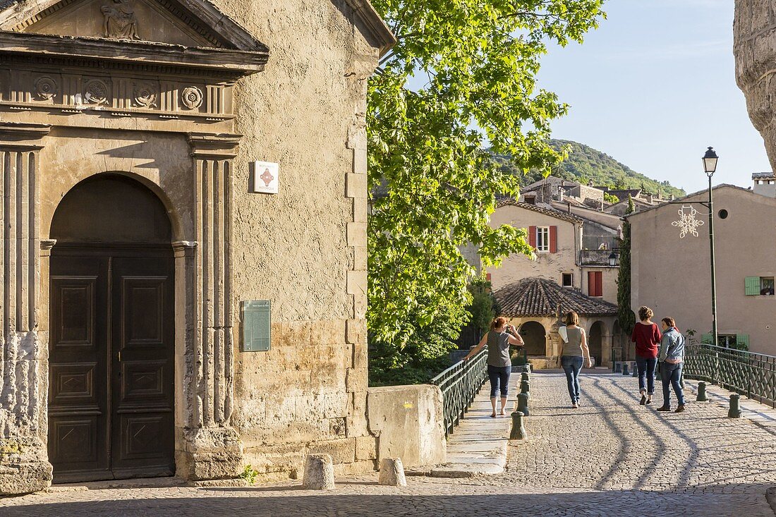 France, Drome, Mollans-sur-Ouveze, chapel Notre-Dame-du-Pont and bridge over the Ouveze