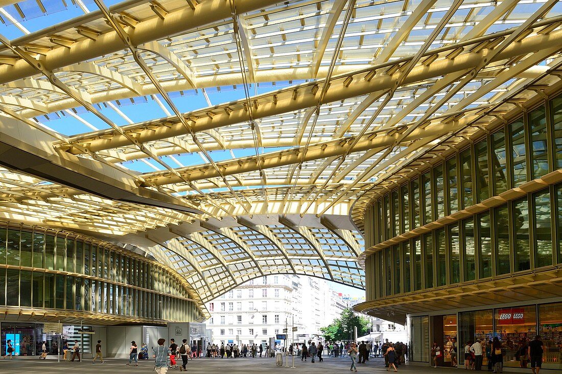 France, Paris, the Forum des Halles Canopy made of glass and metal, designed by Patrick Berger and Jacques Anziutti and inaugurated April 5, 2016