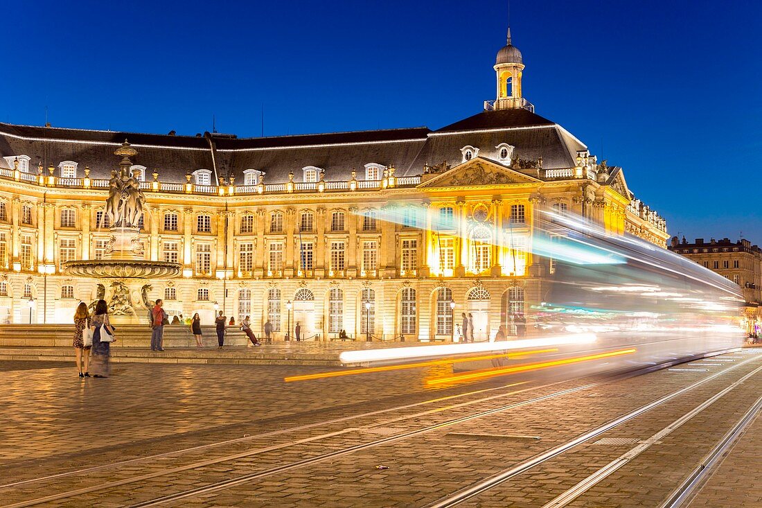 France, Gironde, Bordeaux, area listed as World Heritage by UNESCO, Saint Pierre district, Place de la Bourse, tram