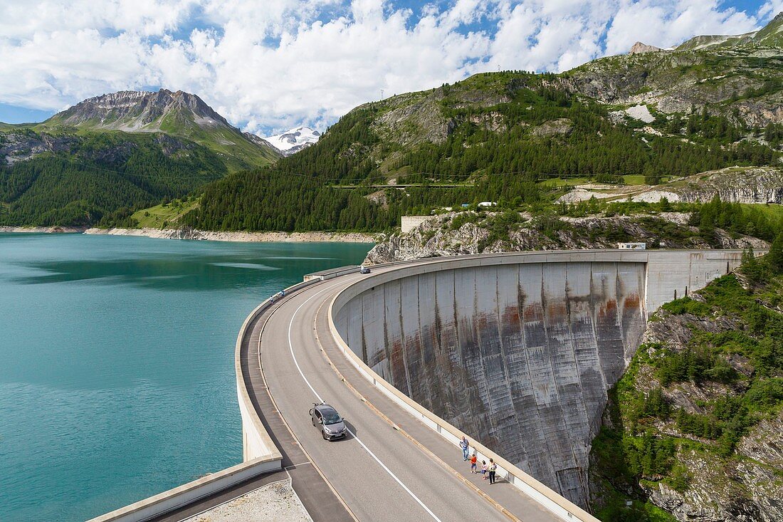 France, Savoie, Tignes, the dam and the lake