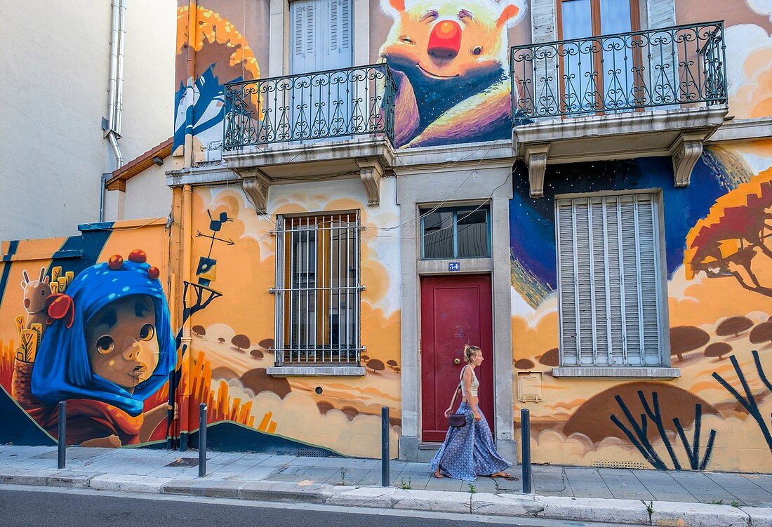 Frankreich, Isere, Grenoble, Street Art Fest, dutzende Künstler präsentieren sich in den Straßen der Stadt, Werke des Künstlers Animalitoland, Rue Genissieu