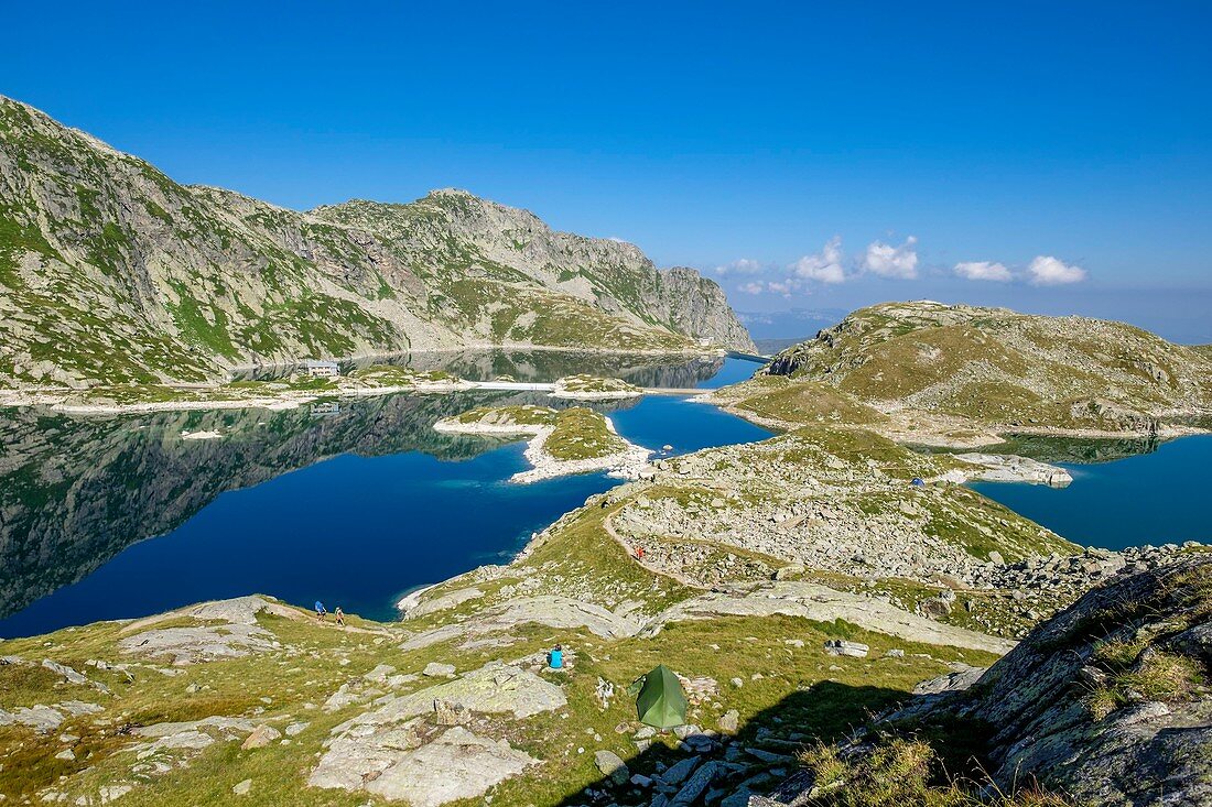 Frankreich, Isere, La Ferriere, Belledonne-Massiv, Wanderung zum Sept-Laux-Plateau, zum Cottepens-See und zum Carre-See (Höhe: 2135 m)