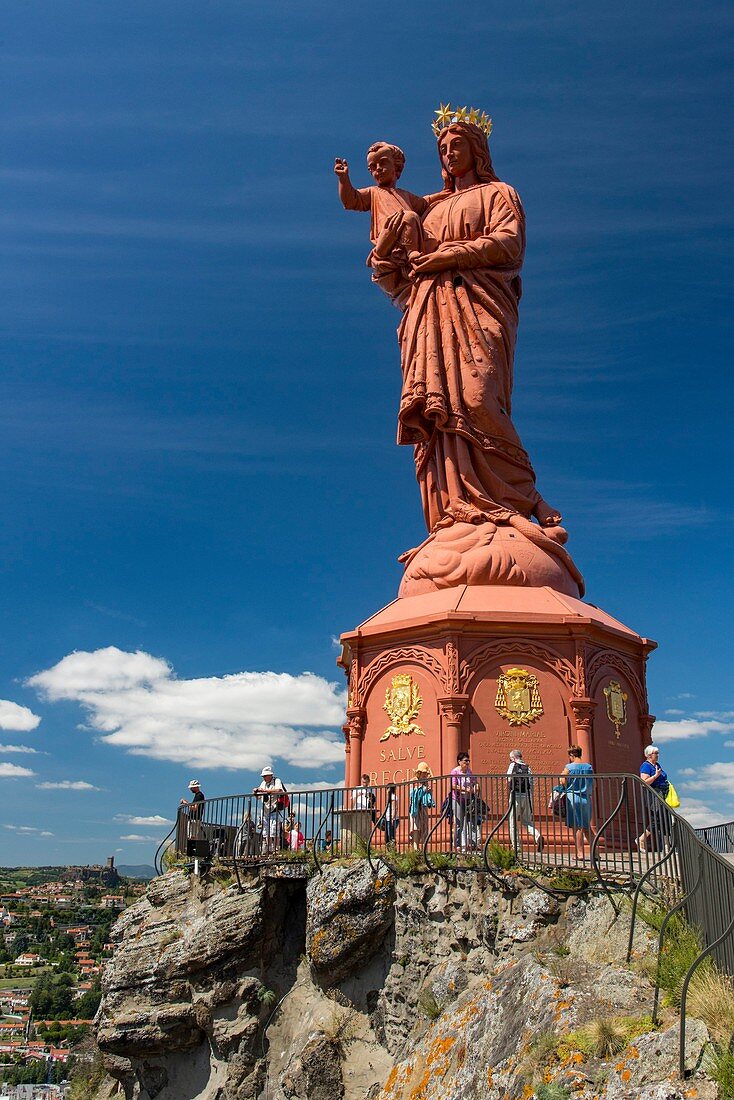 France, Haute Loire, Le Puy en Velay, Corneille rock with the Notre-Dame de France statue