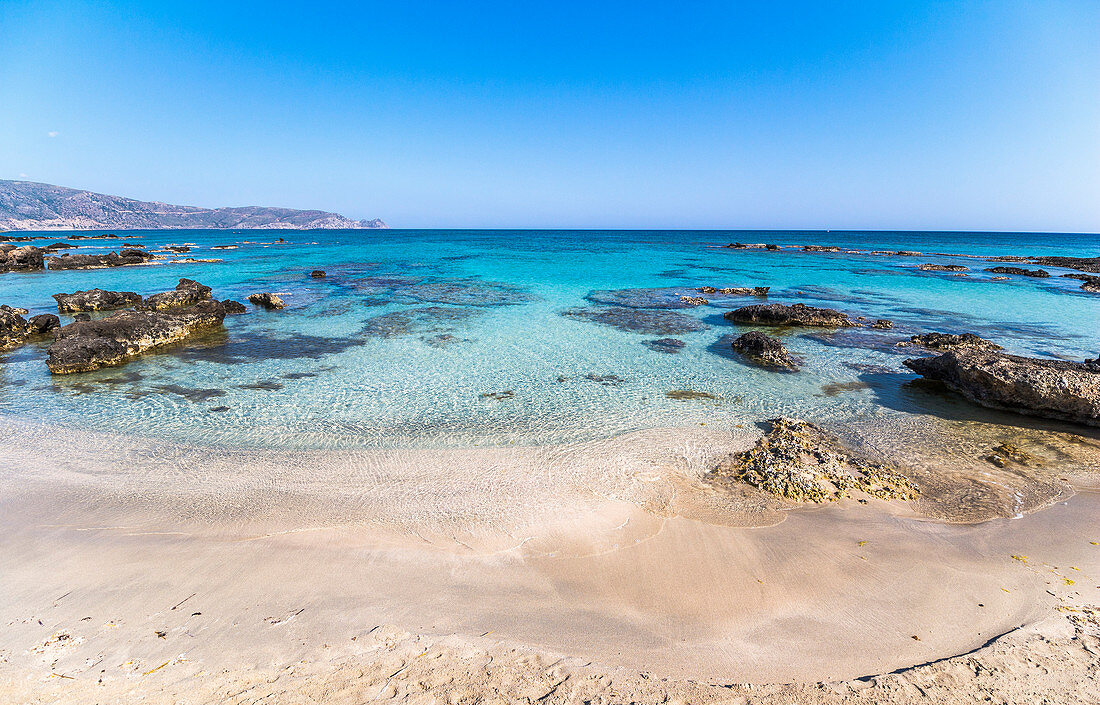 Elafonissi Strand mit pinkem Sand, Südwesten Kreta, Griechenland