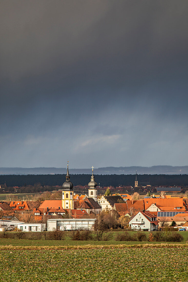 Bad weather front over Rödelsee, Kitzingen, Lower Franconia, Franconia, Bavaria, Germany, Europe