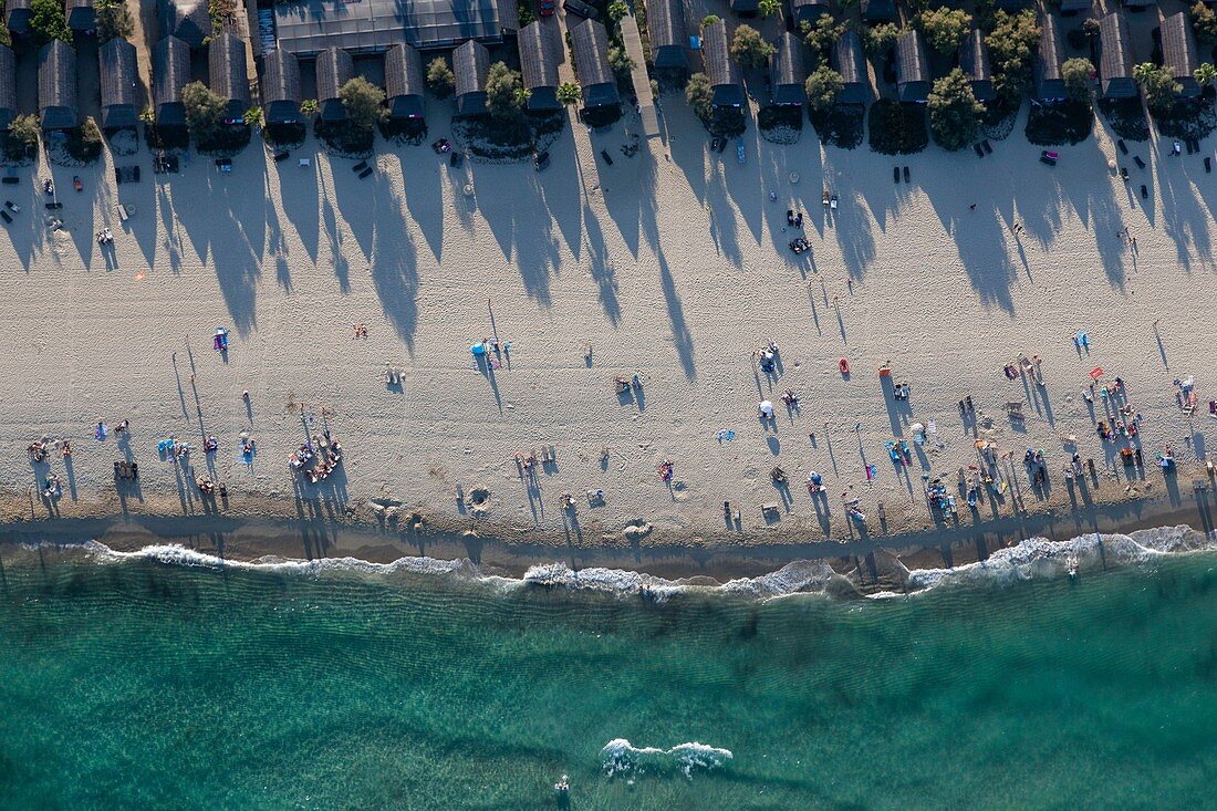 Frankreich, Var, Halbinsel Saint-Tropez, Gemeinde Ramatuelle, Strände von Pampelonne (Luftaufnahme)