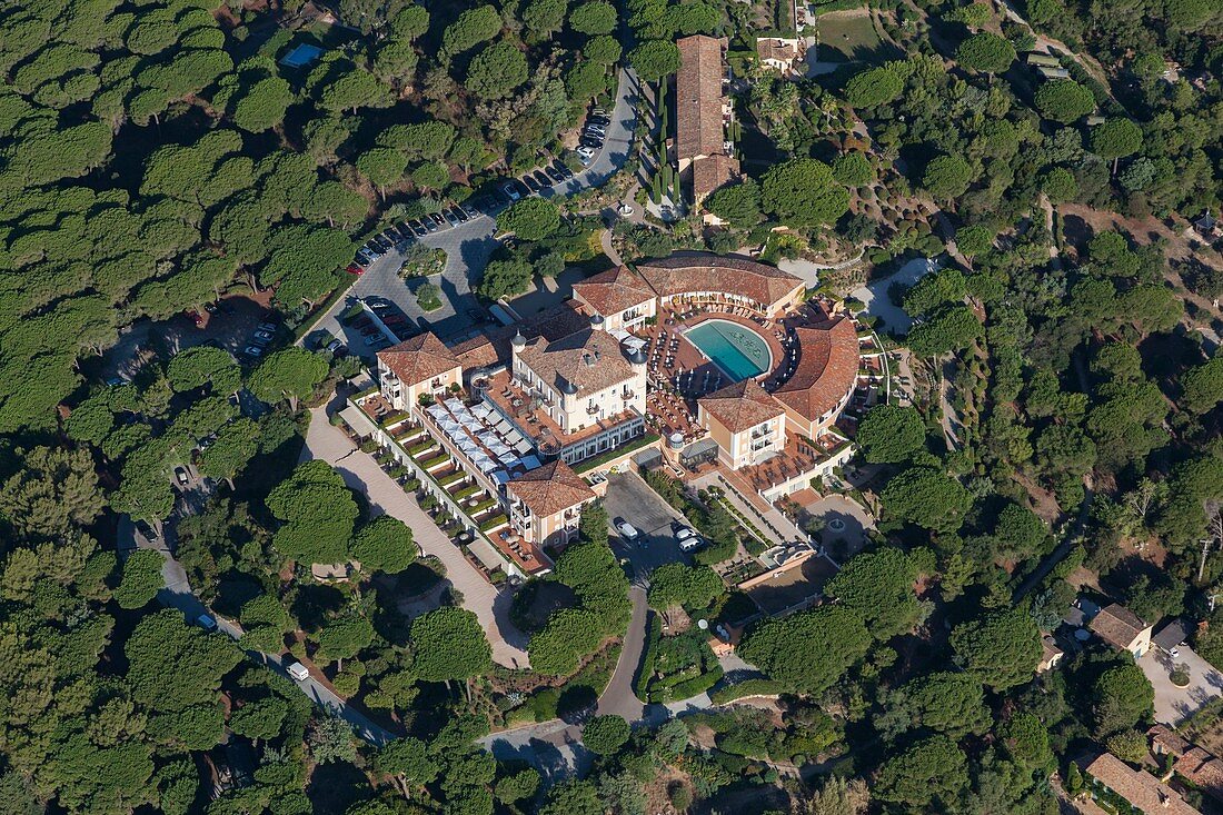 France, Var, Saint Tropez peninsula, Messardivee castle, luxury five star hotel (aerial view)
