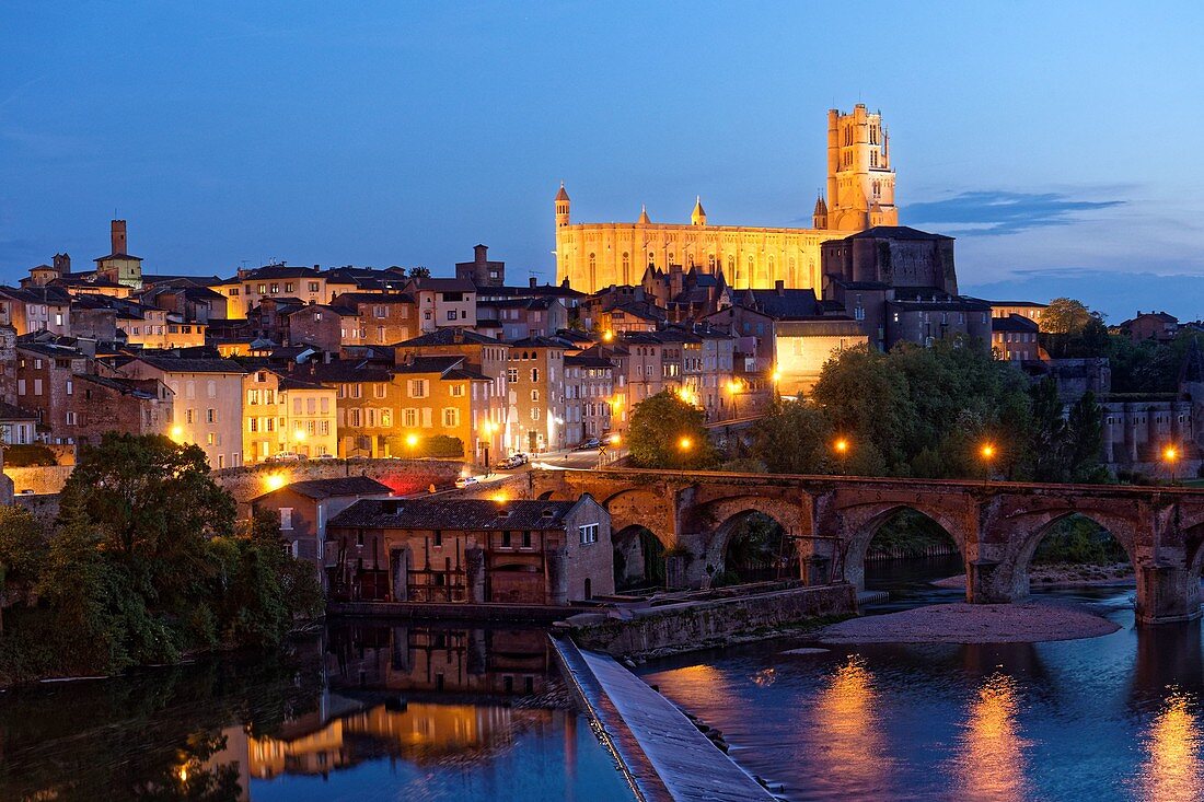 France, Tarn, Albi, the episcopal city, listed as World Heritage by UNESCO, the old bridge dated 11th century and the Ste Cecile cathedral
