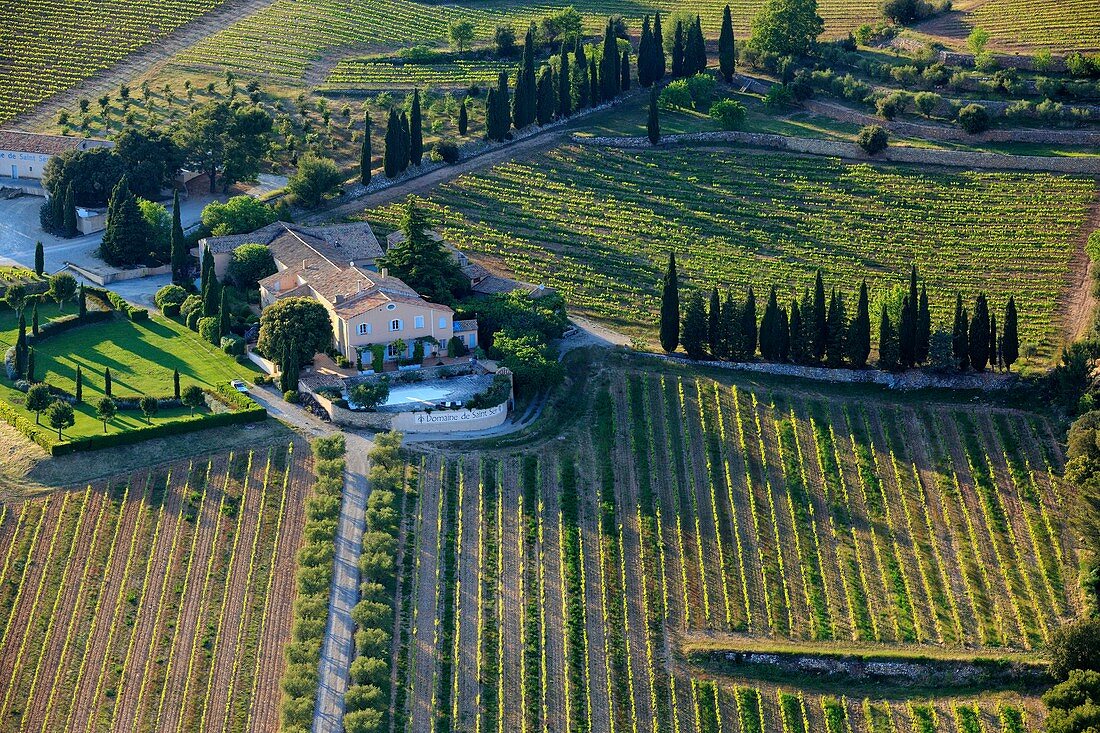 France, Bouches du Rhone, Pays d'Aix, Sainte Victoire Site, Puyloubier, Domaine de Saint Ser, AOC Coast of Provence Sainte Victoire (aerial view)