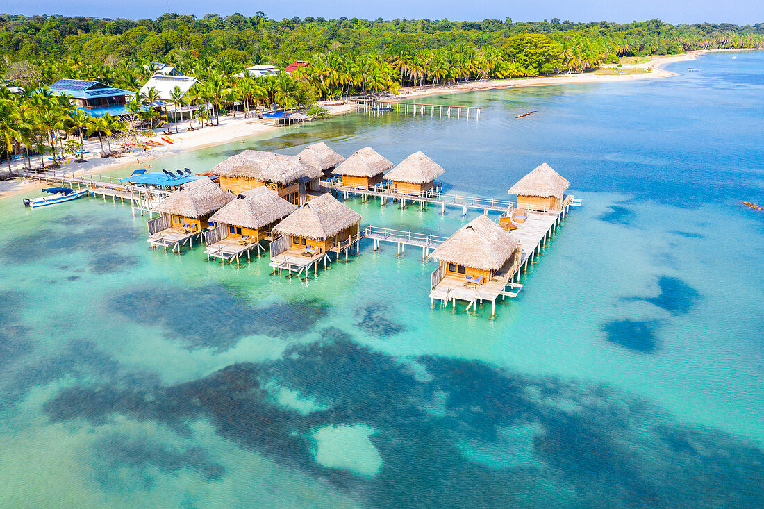 Aerial view of Azul Paradise Resort, province of Bocas Del Toro, Panama, Central America