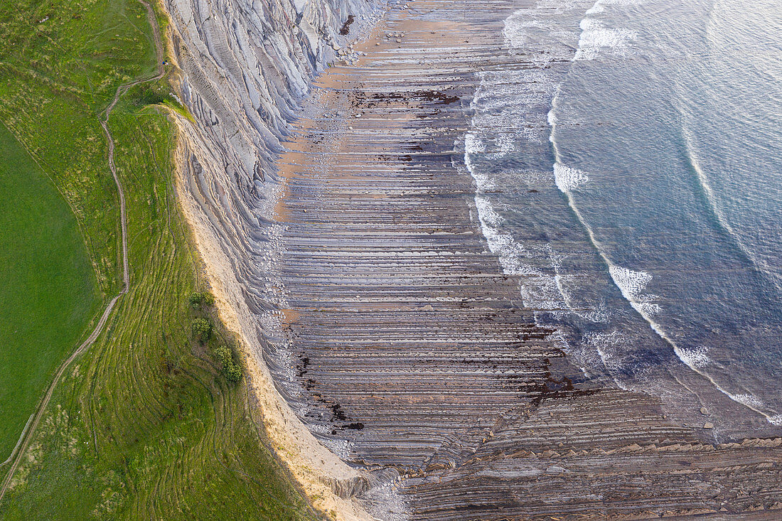 Itxaspe, Gipuzkoa, Basque Country, Spain. Aerial view of Playa Sakoneta