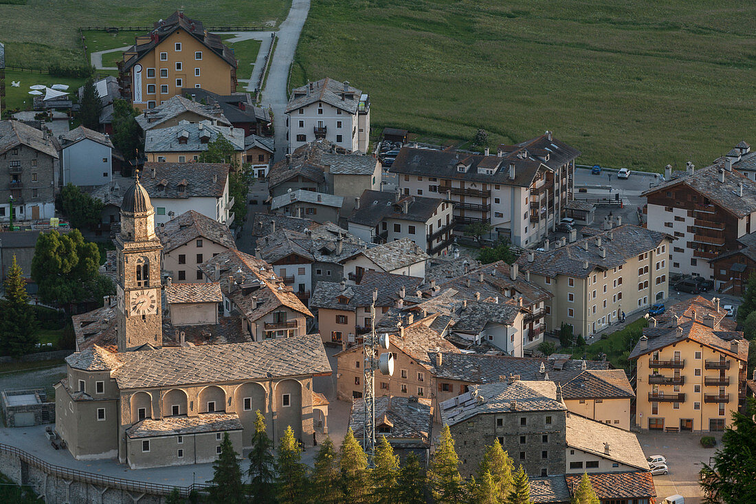 Church and village of Cogne, Aosta Valley, Italy
