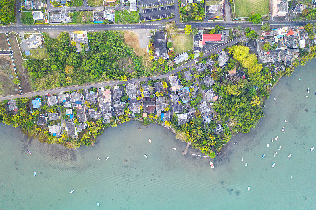 vertical view of La Gaulette taken by drone, Mauritius, Africa