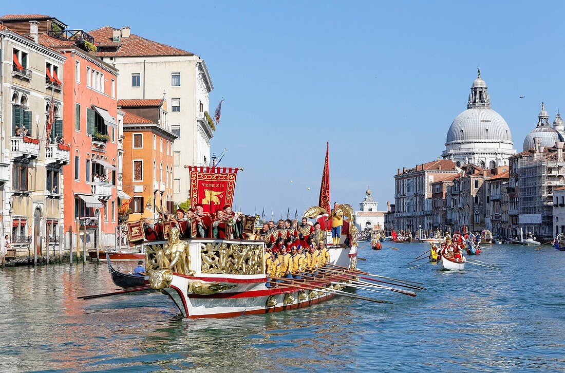 Italy, Venetia, Venice, listed as World Heritage by UNESCO, Regata Storica (Historical Regatta) on the Canal Grande, Santa maria Della Salute church