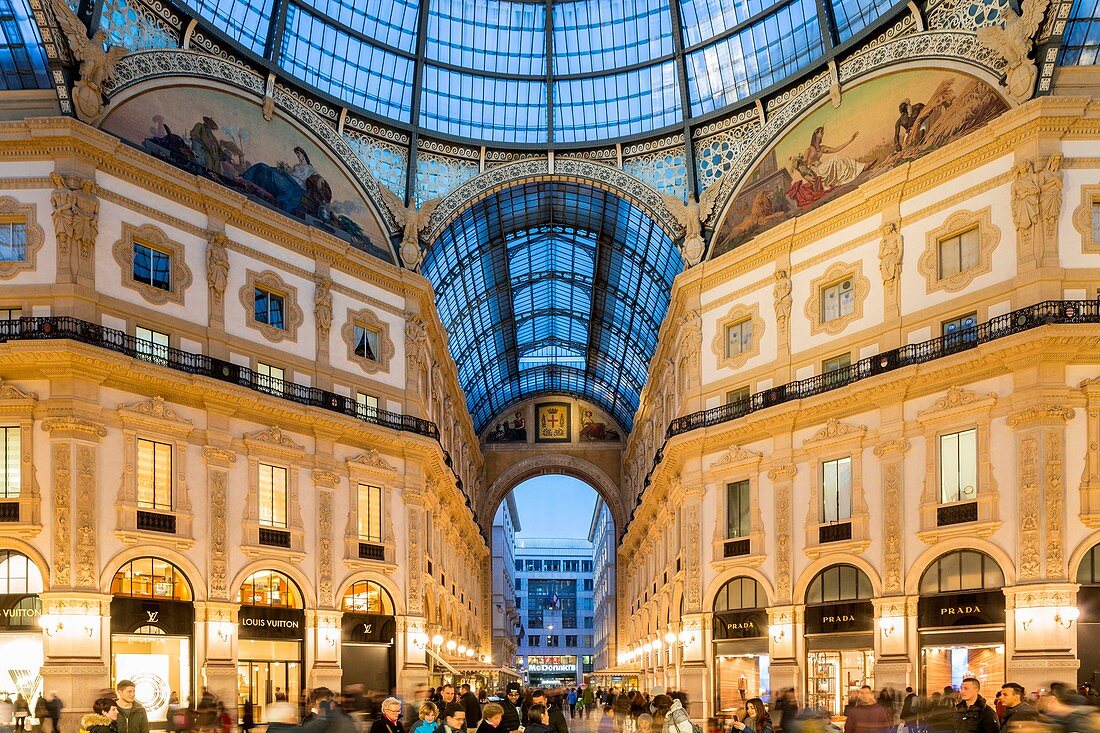 Italy, Lombardy, Milan, Galleria Vittorio Emmanuele II shopping gallery opened in 1878 and designed by architect Giuseppe Mengoni